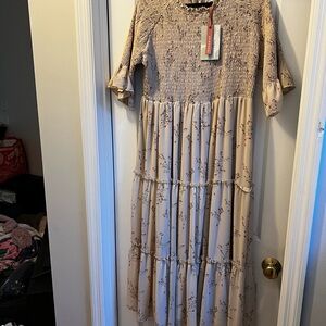 JessaKae Beige Floral Long Sleeve Dress